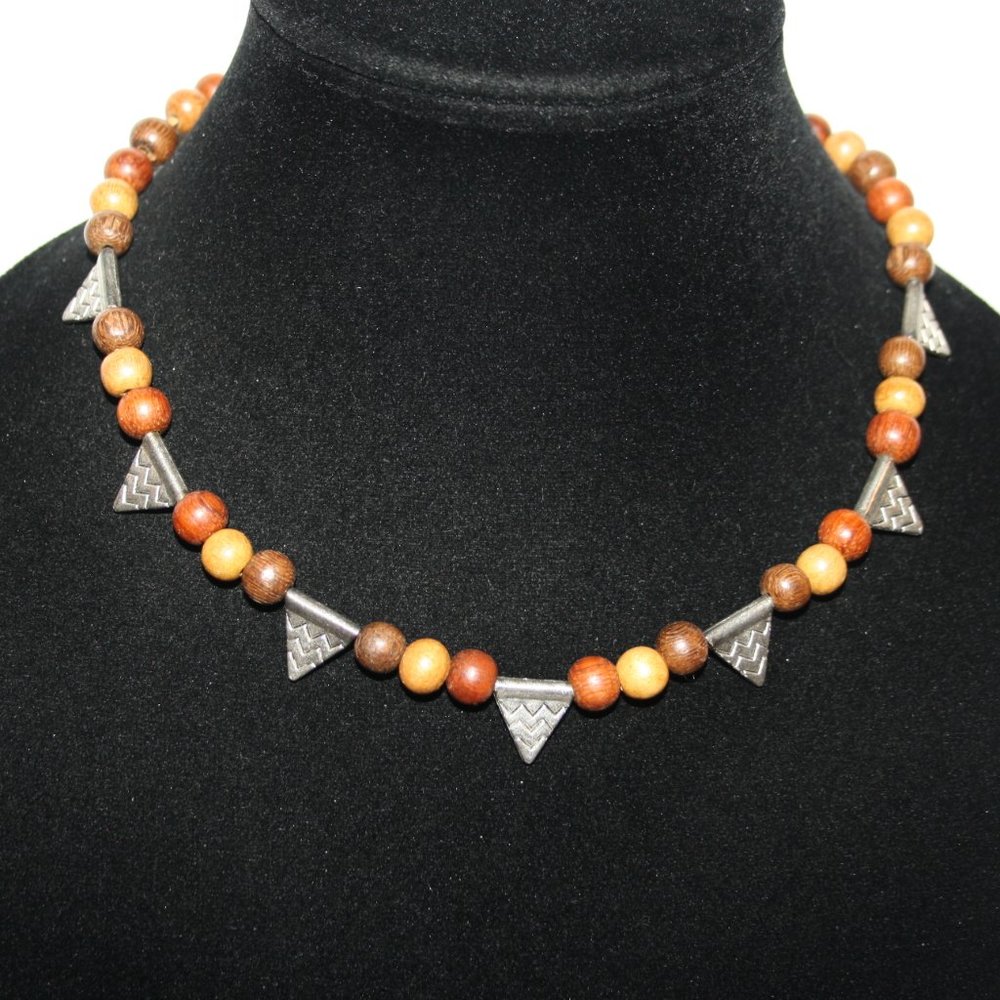 Beautiful wooden and silver triangle necklace 17" toggle clasp